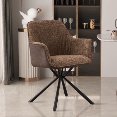 Bouclé Stoel Lucie Bruine PU Rug | Metalen Poten | H82,5 x B62 x D63 cm