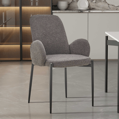 Bilbao' Stoel Grijs Bouclé | Metalen Poten | H88xB60xD57cm Bilbao' Stoel Grijs Bouclé | Metalen Poten | H88xB60xD57cm