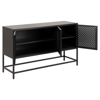 Newcastle Dressoir: Zwart Staal, Raster, 3 Deuren, 2 Planken