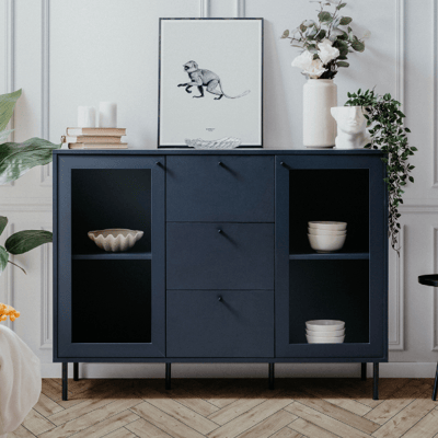 Commode Carillon 120cm met twee deuren & drie lades - marineblauw