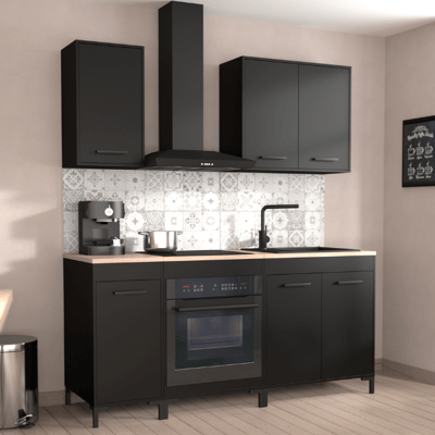 Keukenkastcombinatie Cobalt 1 | zonder toestellen | zwart / eikdecor Keukenkastcombinatie Cobalt 1 | zonder toestellen | zwart / eikdecor
