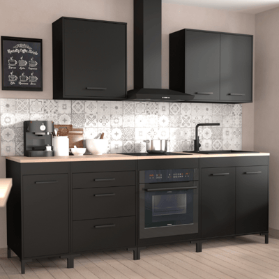Keukenkastcombinatie Cobalt 2 | zonder toestellen | zwart / eikdecor Keukenkastcombinatie Cobalt 2 | zonder toestellen | zwart / eikdecor