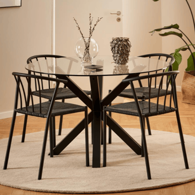 Ronde eettafel Hennie - Ø119cm - glazen tafelblad Ronde eettafel Hennie - Ø119cm - glazen tafelblad
