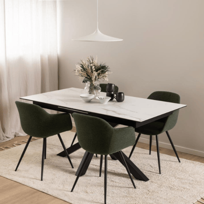 Verlengbare eettafel Hennie - 168<210cm - keramisch blad - wit marmer Verlengbare eettafel Hennie - 168<210cm - keramisch blad - wit marmer