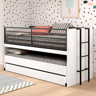 Halfhoogslaper Sammie 90x200cm met 2 slaapplaatsen, bedlade en bureau - wit Halfhoogslaper Sammie 90x200cm met 2 slaapplaatsen, bedlade en bureau - wit