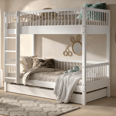 Stapelbed Forrest 90x200cm met rolbed - massief beukenhout - wit