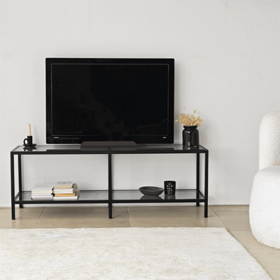 Tv-meubel Torben - 40x130x45 cm - Gehard glas en metaal/zwart Tv-meubel Torben - 40x130x45 cm - Gehard glas en metaal/zwart