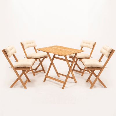 Tuinstoelset Tamino - Tafel met 5 stoelen - Beukenhout/crème