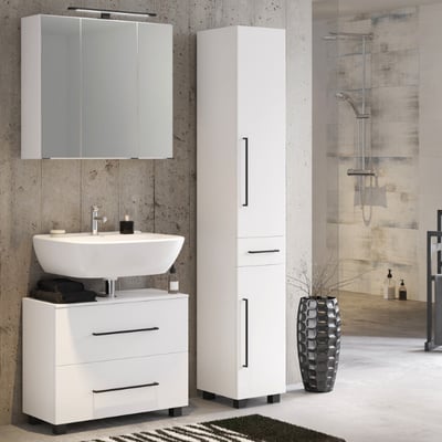 Badkamer Dusan: spiegelkast, wastafelonderkast, kolomkast - wit Badkamer Dusan: spiegelkast, wastafelonderkast, kolomkast - wit