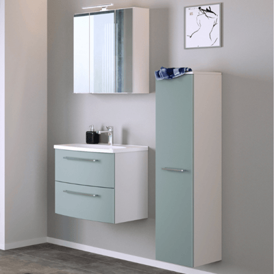 Badkamer Gene: spiegelkast, wastafelmeubel, kolomkast - wit/fjordgroen