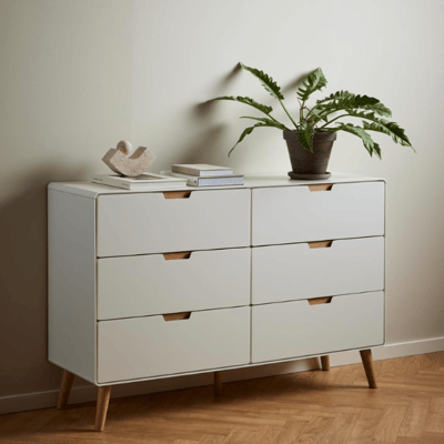 Ladekast Lowell - 6 lades - wit/eikenhout