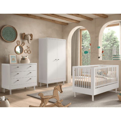 Babykamer Forrest: babybed 70x140cm, commode, kleerkast - wit beukenhout