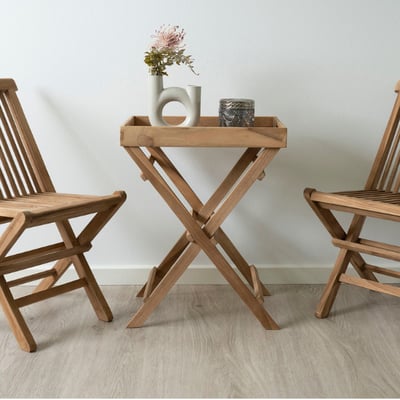 Teakhouten dienbladtafel - natuurlijke houtafwerking, 29x39x49,5 cm Teakhouten dienbladtafel - natuurlijke houtafwerking, 29x39x49,5 cm