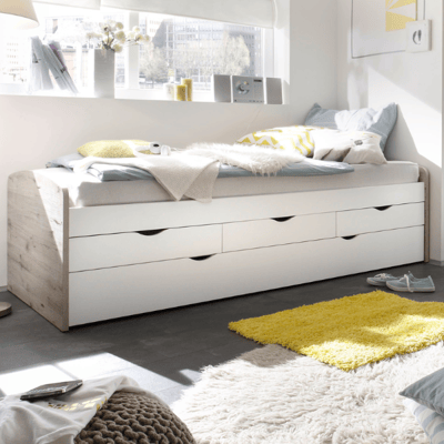 Kajuitbed Nasri 90x200 met bedlade - zandeik/wit 