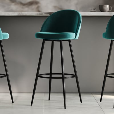 Barstoel Houdini - 47x52x102cm - turquoise velours Barstoel Houdini - 47x52x102cm - turquoise velours