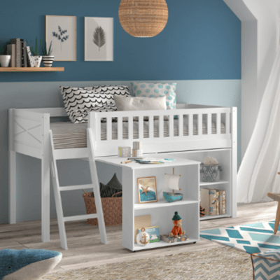 Kinderkamerset Scott - Halfhoogslaper, bureau & boekenkast - Wit Kinderkamerset Scott - Halfhoogslaper, bureau & boekenkast - Wit