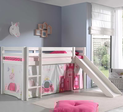 Halfhoogslaper Astrid wit met glijbaan - princess II Halfhoogslaper Astrid wit met glijbaan - princess II