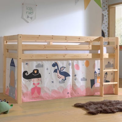 Halfhoogslaper Charlotte met bedtent Princess Sophie - dennenhout Halfhoogslaper Charlotte met bedtent Princess Sophie - dennenhout