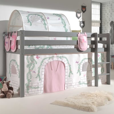 Halfhoogslaper Charlotte met bedtent, -tunnel & opbergzakjes Birdy - grijs Halfhoogslaper Charlotte met bedtent, -tunnel & opbergzakjes Birdy - grijs