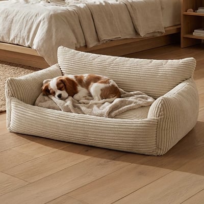 Hondenbed Punch - 85x66x29cm - ribfluweel - crème
