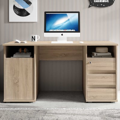 Bureau Primos 145cm met 3 lades & 1 deur - eik