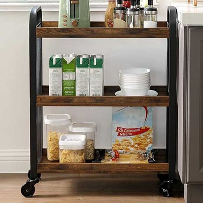 Keukentrolley Xenia 3 legplanken - rustiek bruin/zwart