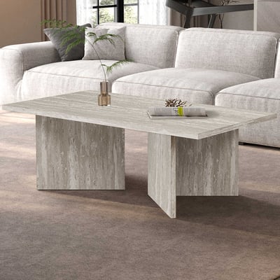 Salontafel Litar - 125x65x42cm - grijs travertin