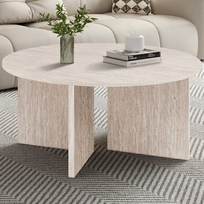 Salontafel Drasir - Ø90x42cm - beige travertin