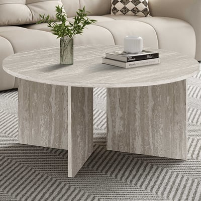 Salontafel Drasir - Ø90x42cm - grijs travertin