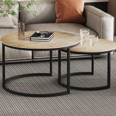 Amira 2pc Salontafel Set | Antiek Zilver | MDF Top.