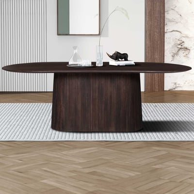 Miguel Ovale Eettafel 230cm Donkerbruin | Massief Mango Hout Structuur en Bovenblad