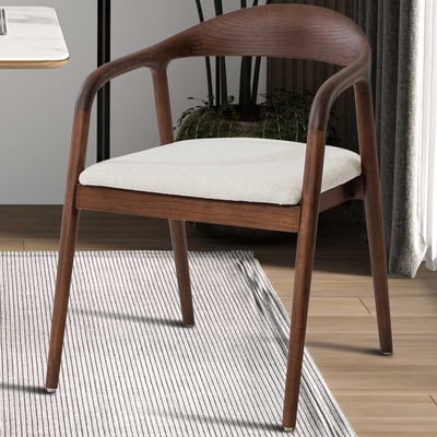 Eetkamerstoel Claire - 57x66x74cm - beige stof/walnoot