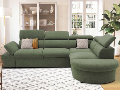 Hoekbank Firenze rechts - met bedfunctie - olijfgroene stof Hoekbank Firenze rechts - met bedfunctie - olijfgroene stof