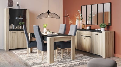 Eetkamer Shane-Kronberg eik/Sidewalk zwart Eetkamer Shane-Kronberg eik/Sidewalk zwart