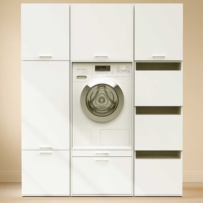 Kasten voor wasruimte Linea - 166x67x200cm - 8 deuren & 1 lade - wit
