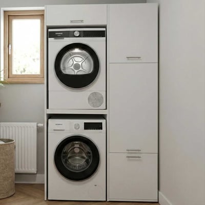 Kasten voor wasruimte Linea - 116x67x200cm - 4 deuren - wit
