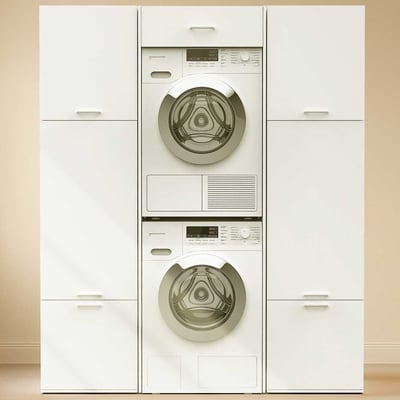 Kasten voor wasruimte Linea - 166x67x200cm - 7 deuren - wit