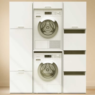 Kasten voor wasruimte Linea - 166x67x200cm - 8 deuren - wit