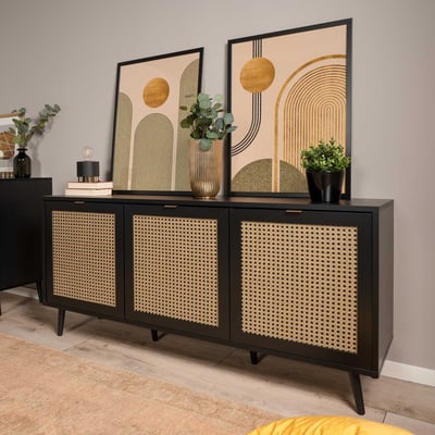 Dressoir Daka 150cm 3 deuren - zwart/beige