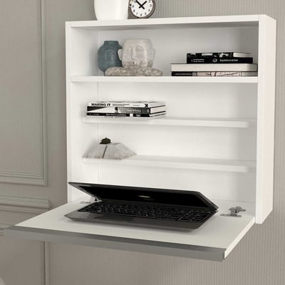 Wandbureau Viola - 64x19x60cm - met opbergruimte - wit