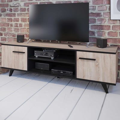 Tv-meubel Wilke 2 draaideuren en 3 legplanken-geborstelde eik/matzwart