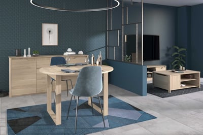 Woonkamer Wendy: tv-meubel, salontafel, dressoir, eettafel - eikdecor Woonkamer Wendy: tv-meubel, salontafel, dressoir, eettafel - eikdecor