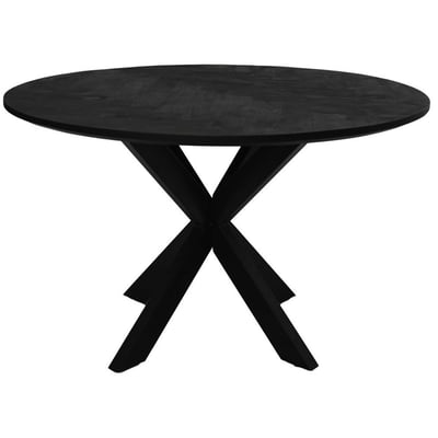 Ronde eettafel Verona - Ø100x77cm - visgraatmotief - zwart mangohout/metaal Ronde eettafel Verona - Ø100x77cm - visgraatmotief - zwart mangohout/metaal