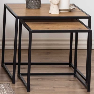 Seaford Eiken Nesting Tables Set, Zwart Stalen Onderstel, 50cm