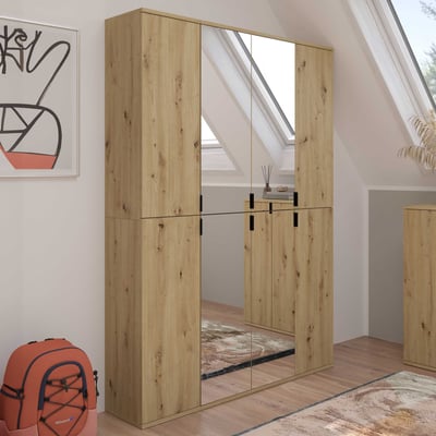 Kledingkast Projekt X Emob - Artisan Oak - 121x193x34cm - Spiegeldeuren