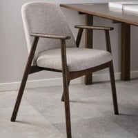 Eetkamerstoel Leo - 55x57x81cm - eikenhout - beige stof