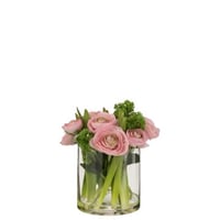 Ranonkel in vaas plastiek glas roze/groen large