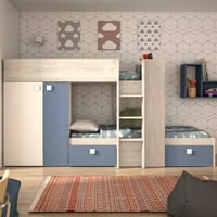 Stapelbed Beau 90x200 cm (lattenbodem onderste bed niet inbegrepen)-wit/den/blauw