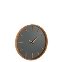 Wandklok rond hout/glas bruin/zwart medium