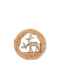 Figuur rendier koppel aluminium/mango hout naturel/zilver